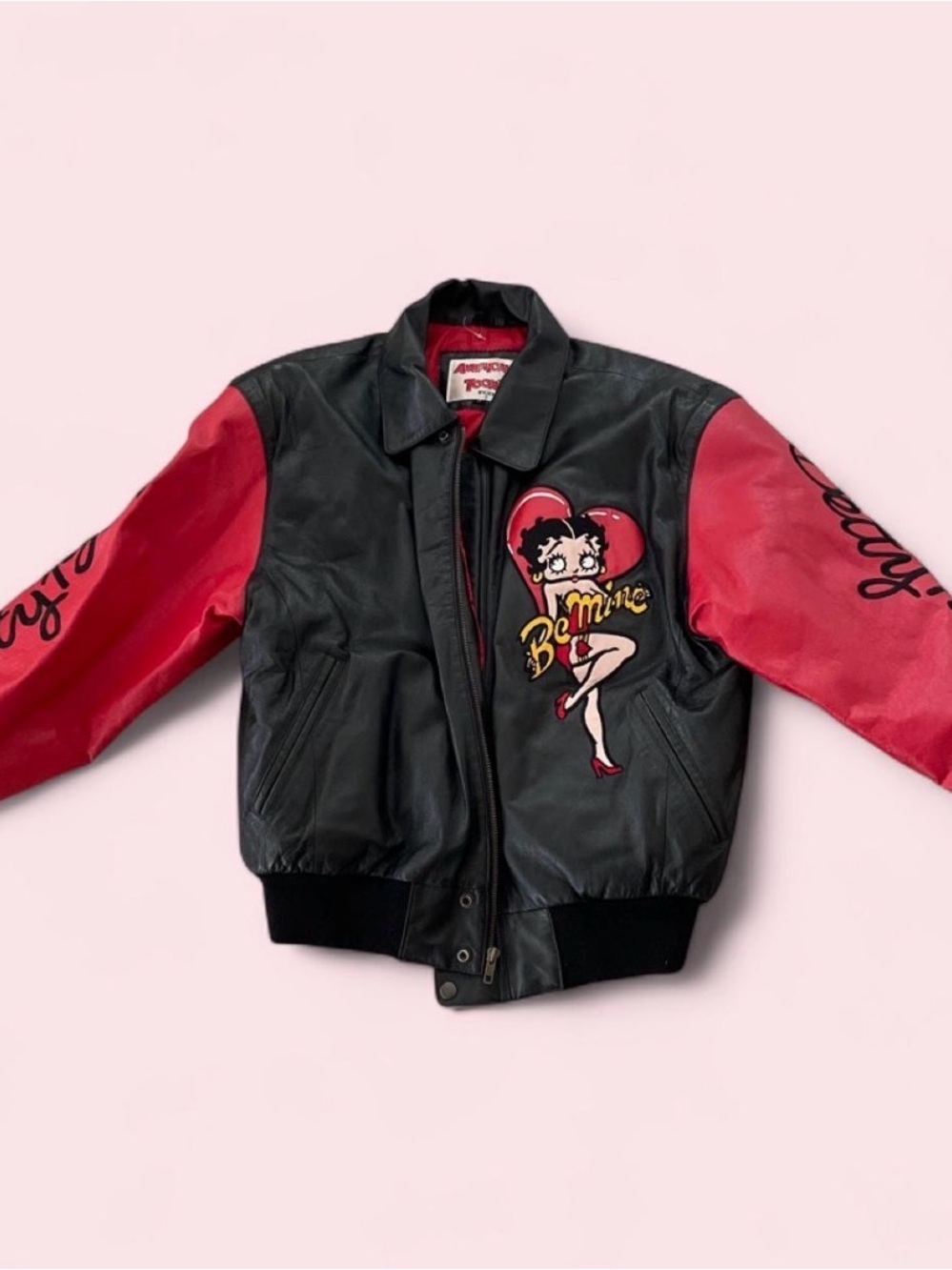 Vintage American toonsBetty Boop Black & Red Varsity-Style Leather Bomber Jacket